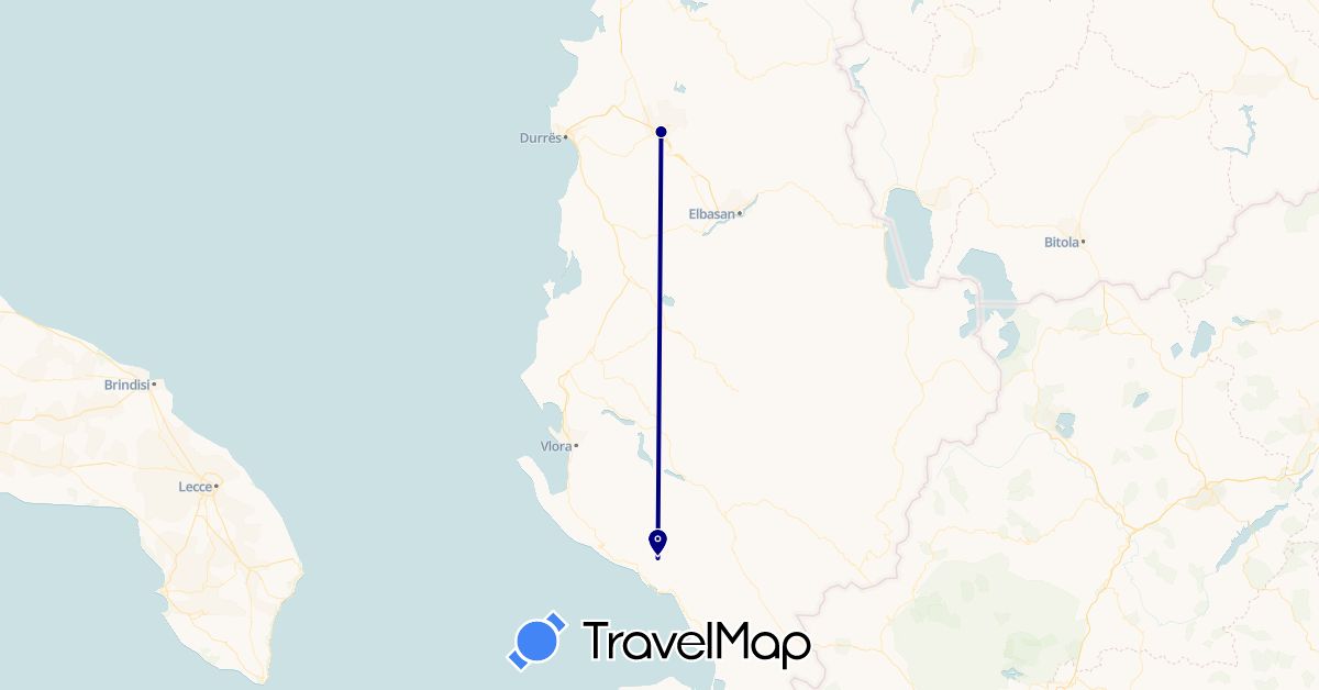 TravelMap itinerary: driving, plane in Albania (Europe)